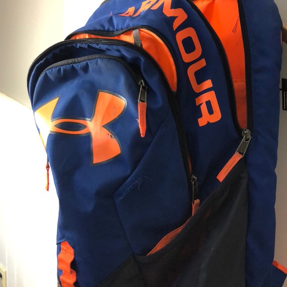 blue and orange under armour backpack